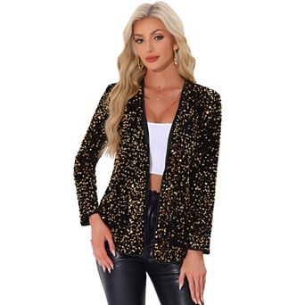 Sequin Jacket For Women's Open Front Long Sleeve Glitter Disco Party Cardigan