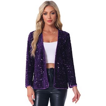 Sequin Jacket for Women's Open Front Long Sleeve Glitter Disco Party Cardigan