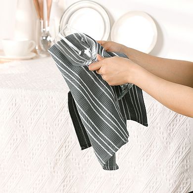Medium Striped Waffle Weave Kitchen Towels, Ultra Soft Absorbent Dish Towels 2 Pack 18*26in