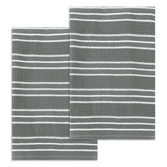 Medium Striped Waffle Weave Kitchen Towels, Ultra Soft Absorbent Dish Towels 2 Pack 18*26in