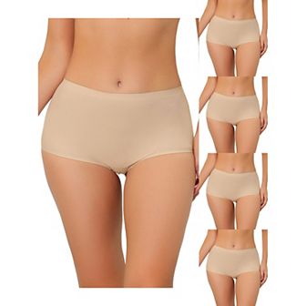 5 Packs Women's Boyshorts Underwear Unlined Invisible Mid Waist Stretch Solid Panties