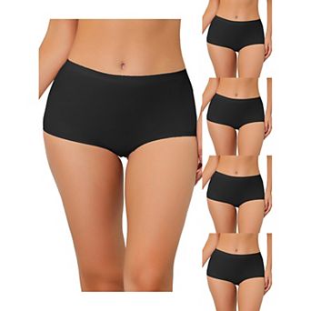 5 Packs Women's Boyshorts Underwear Unlined Invisible Mid Waist Stretch Solid Panties