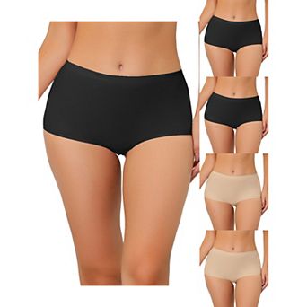 5 Packs Women's Boyshorts Underwear Unlined Invisible Mid Waist Stretch Solid Panties