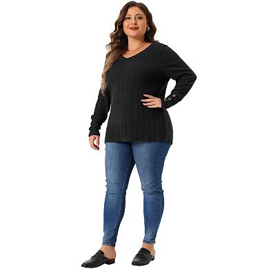 Plus Size Blouses for Women Long Sleeve Knit Tops V Neck Casual Pullover Sweater