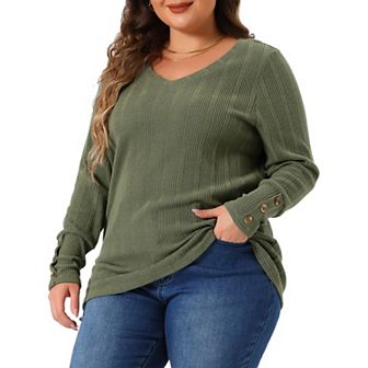 Plus Size Blouses For Women Long Sleeve Knit Tops V Neck Casual Pullover Sweater