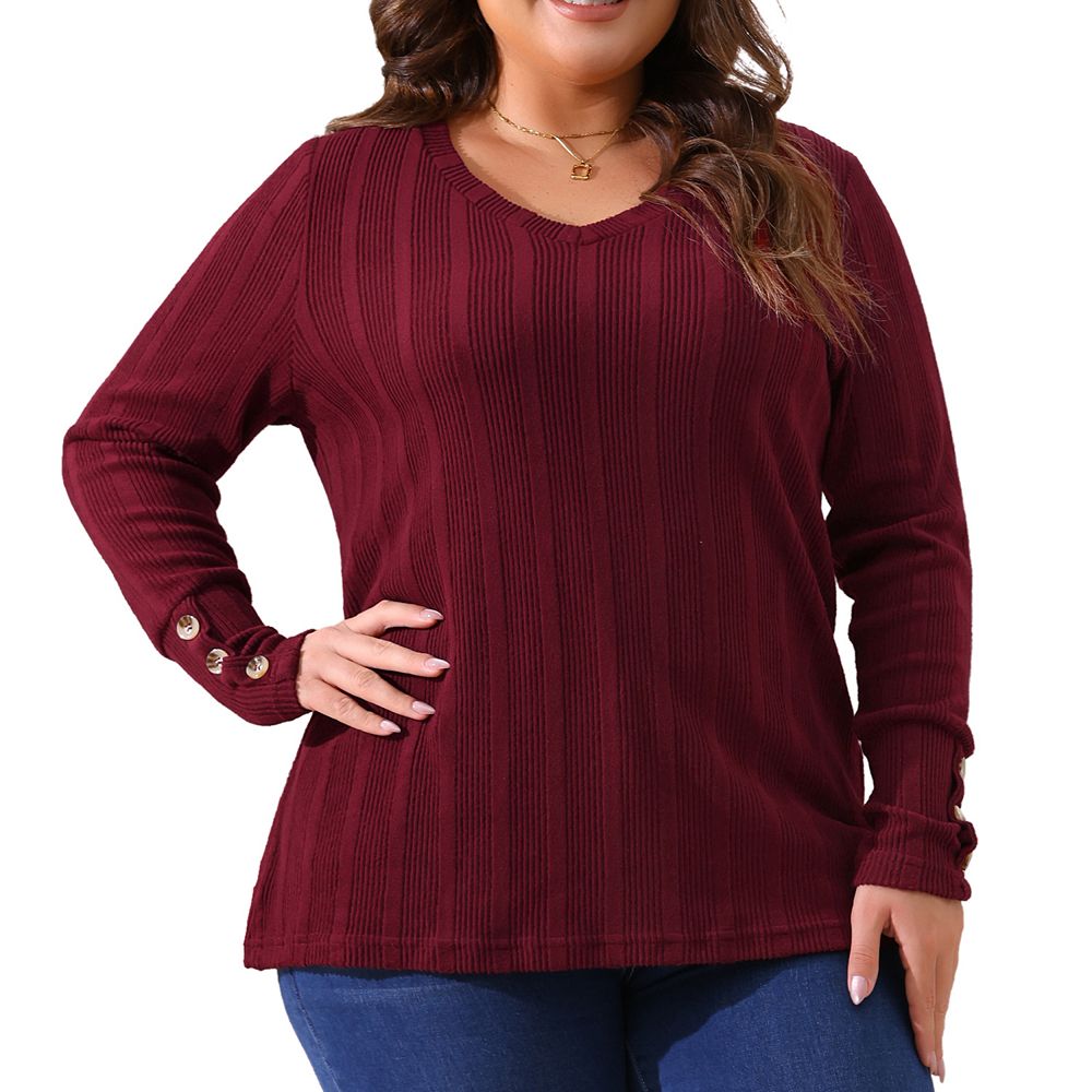 Plus Size Blouses for Women Long Sleeve Knit Tops V Neck Casual ...