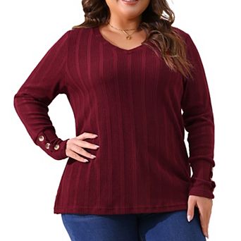 Plus Size Blouses For Women Long Sleeve Knit Tops V Neck Casual Pullover Sweater