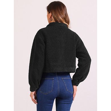 Short Jacket For Women's Faux Fur Lapel Button Down Winter Casual Long Sleeve Jackets