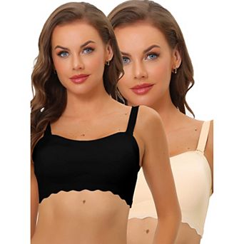 2packs Women's Wirefree Smooth Solid Non-slip Strapless Bandeau Bra