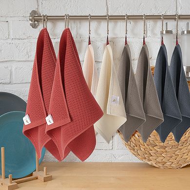 Waffle Weave Kitchen Towel And Dishcloth Set, 100% Cotton Soft Absorbent, Quick Drying Include