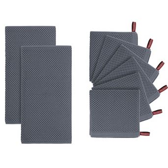 Waffle Weave Kitchen Towel And Dishcloth Set, 100% Cotton Soft Absorbent, Quick Drying Include