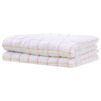 2 pc Checkered Bathroom Hand Towels, Soft Absorbent Quick Drying Towel Sets 14" x 28"