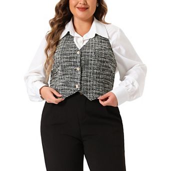 Plus Size Waistcoat Vest for Women Vintage Halter Button Down Tweed Suit Blazers Vests