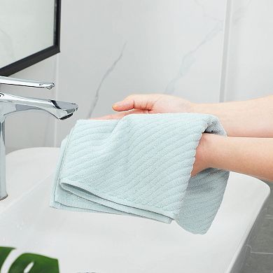 Set Of 2 Ribbed Hand Towels For Bathroom 100% Cotton Soft Feeling Fast Drying Towels Hotel Spa Towel