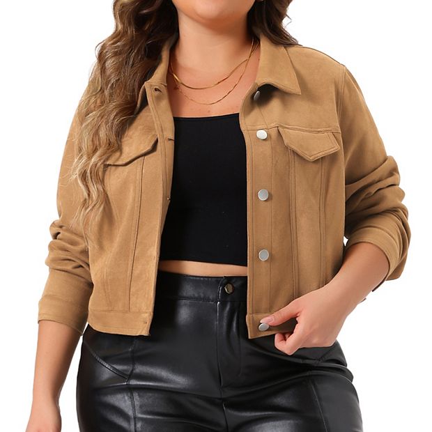 Women's Plus Size Crop Faux Leather Suede Vintage Jacket Moto