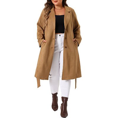 Plus Size Jacket For Women Faux Suede Long Sleeve Pocket Long Coats Trench Jacket