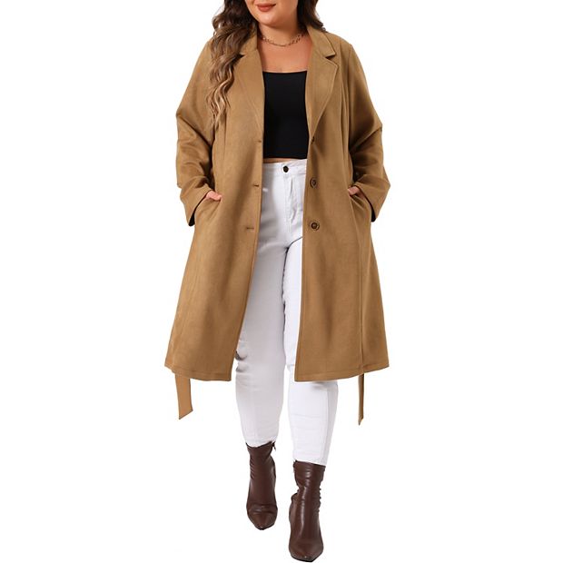Plus Size Jacket For Women Faux Suede Long Sleeve Pocket Long Coats Trench Jacket