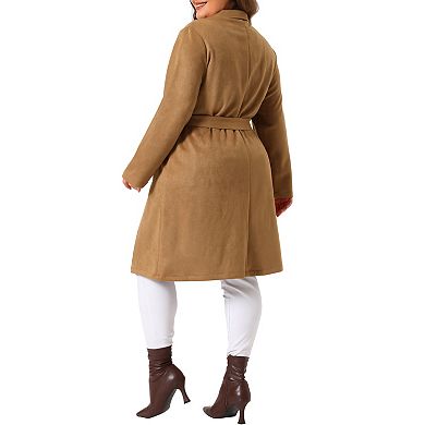 Plus Size Jacket For Women Faux Suede Long Sleeve Pocket Long Coats Trench Jacket