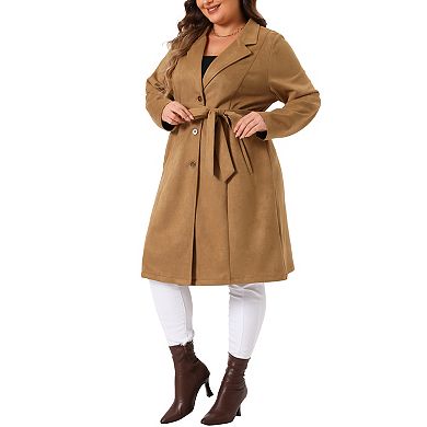 Plus Size Jacket For Women Faux Suede Long Sleeve Pocket Long Coats Trench Jacket