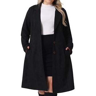 Plus Size Jacket For Women Faux Suede Long Sleeve Pocket Long Coats Trench Jacket