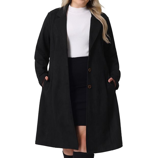 Plus Size Jacket For Women Faux Suede Long Sleeve Pocket Long