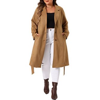 Plus Size Jacket For Women Faux Suede Long Sleeve Pocket Long Coats Trench Jacket