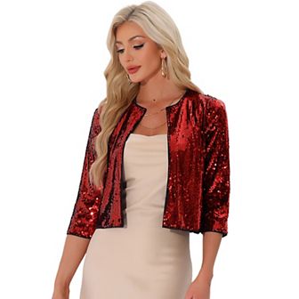 Sequin Cardigan For Women's Glitter 3/4 Sleeve Open Front Party Club Jackets