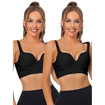 2packs Women's Medium Impact Workout Wireless Padded Deep V Neck Fitness Sports Bras