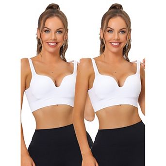 2packs Women's Medium Impact Workout Wireless Padded Deep V Neck Fitness Sports Bras