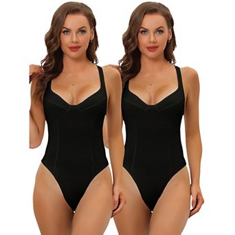 2packs Women's Deep V Neck Tummy Control Full Leotard Jumpsuits