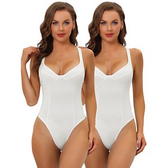 2packs Women's Deep V Neck Tummy Control Full Leotard Jumpsuits