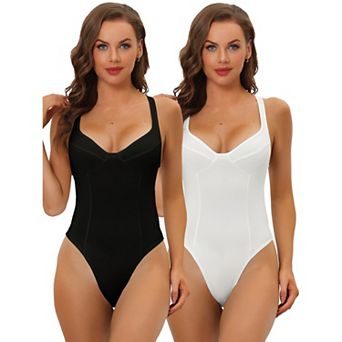 2packs Women's Deep V Neck Tummy Control Full Leotard Jumpsuits