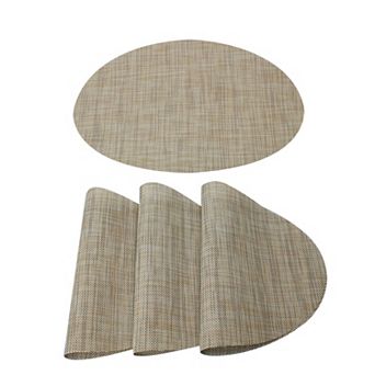 Washable Heat- Cross Woven Placemat 4 Pack Light Camel 18"x12"