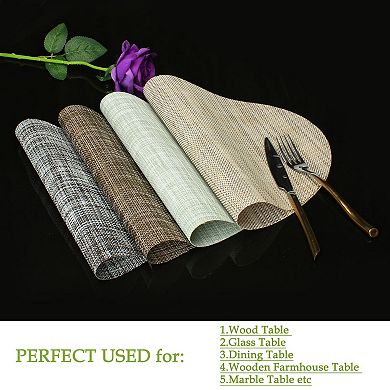 Washable Heat- Cross Woven Placemat 4 Pack Light Camel 18"x12"