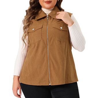 Plus Size Vest For Women Corduroy Sleeveless Lapel Zipper Lightweight Vests Jacket