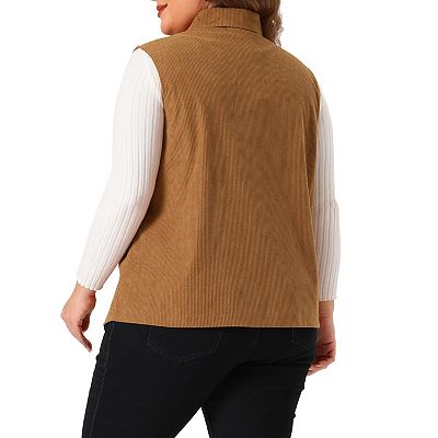 Plus Size Vest For Women Corduroy Sleeveless Lapel Zipper Lightweight Vests Jacket