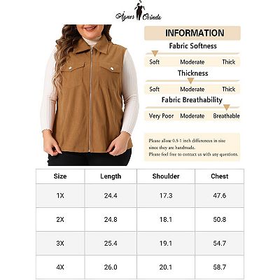 Plus Size Vest For Women Corduroy Sleeveless Lapel Zipper Lightweight Vests Jacket