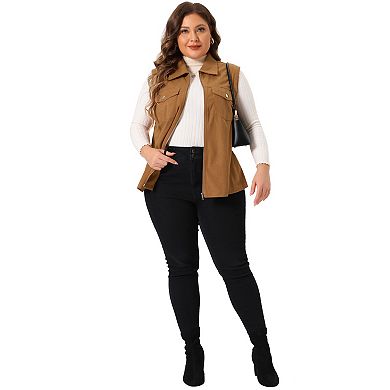 Plus Size Vest For Women Corduroy Sleeveless Lapel Zipper Lightweight Vests Jacket