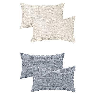 Soft Plush Decorative Throw Solid Striped Pillow Covers 4 Pcs 12 X 20