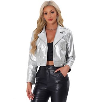 Button Jacket For Women's Double-breasted Notch Lapel Y2k Disco Long Sleeve Jackets