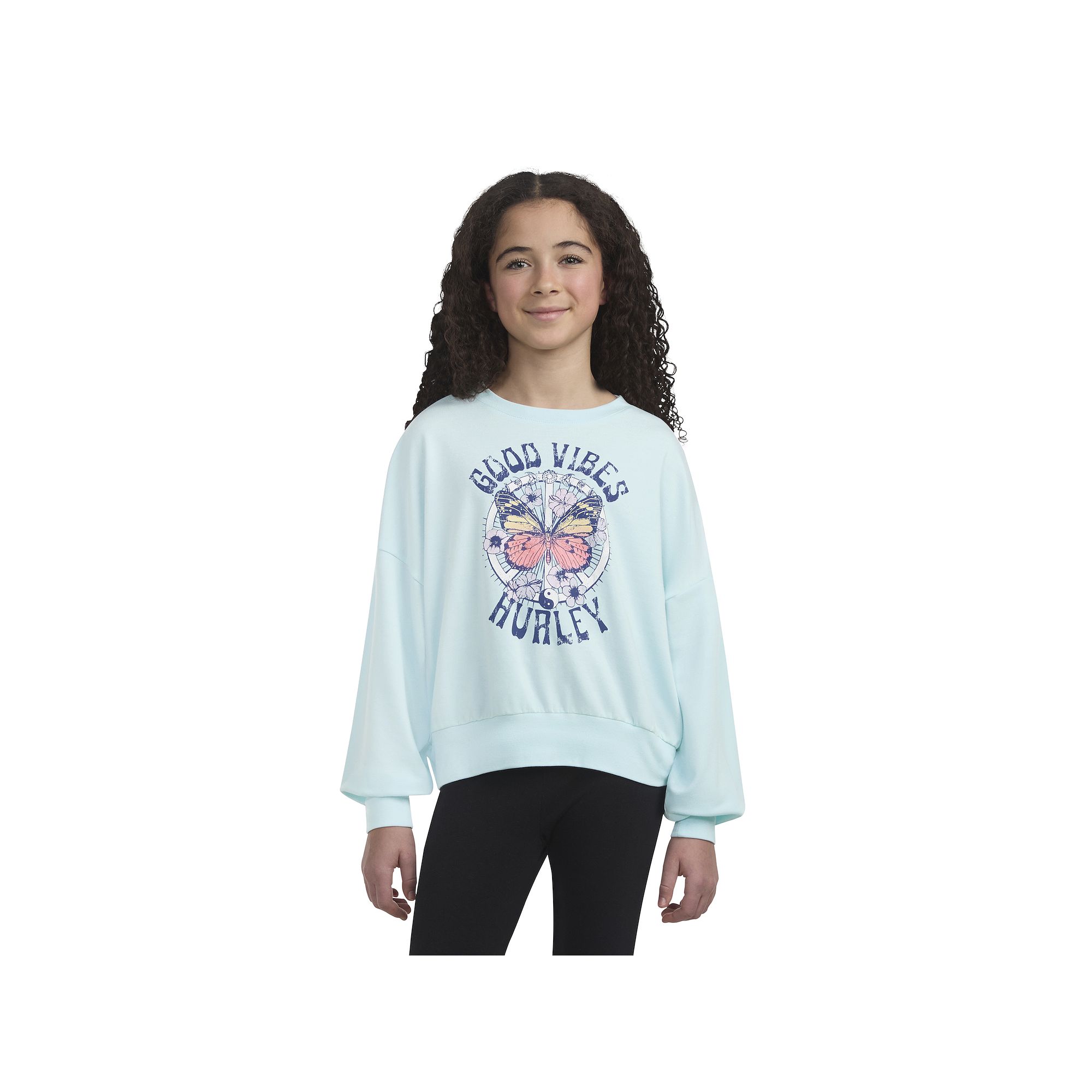 Girls 7-16 Hurley Good Vibes French Terry Crewneck, Girls, Size: Smal