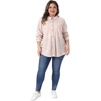 Plus Size Shirt Jacket for Women Waffle Knit Shacket Button Down Blouse Long Sleeve Tops