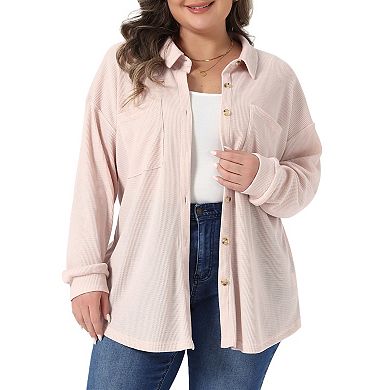 Plus Size Shirt Jacket for Women Waffle Knit Shacket Button Down Blouse Long Sleeve Tops