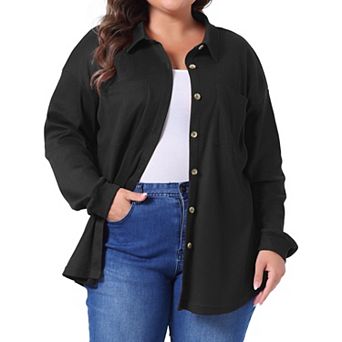 Plus Size Shirt Jacket for Women Waffle Knit Shacket Button Down Blouse Long Sleeve Tops