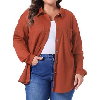Plus Size Shirt Jacket for Women Waffle Knit Shacket Button Down Blouse Long Sleeve Tops