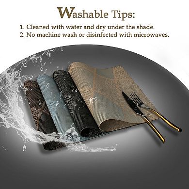 Placemats 4pcs Woven Non-slip Mats for Dining Table Black, 18"x12"