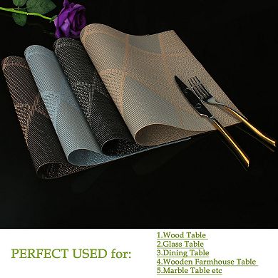 Placemats 4pcs Woven Non-slip Mats for Dining Table Black, 18"x12"
