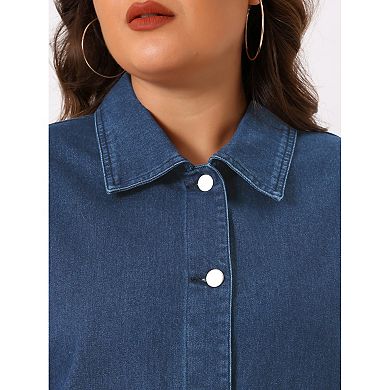 Women's Plus Size Denim Jacket Casual Vintage Long Sleeve Jean Top Coat with Pockets