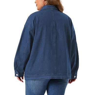 Women's Plus Size Denim Jacket Casual Vintage Long Sleeve Jean Top Coat with Pockets