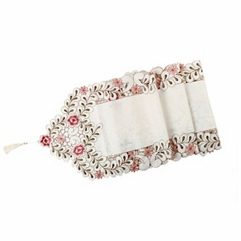 Classic Flower Embroidery Table Runner Tassel Decors Tea Rose 16"x59"